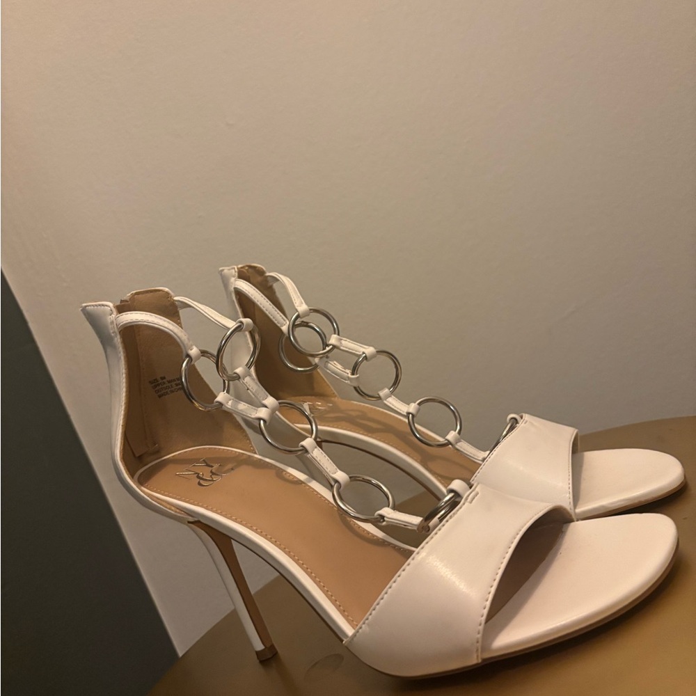 New York & Company White Heels with Strappy Design